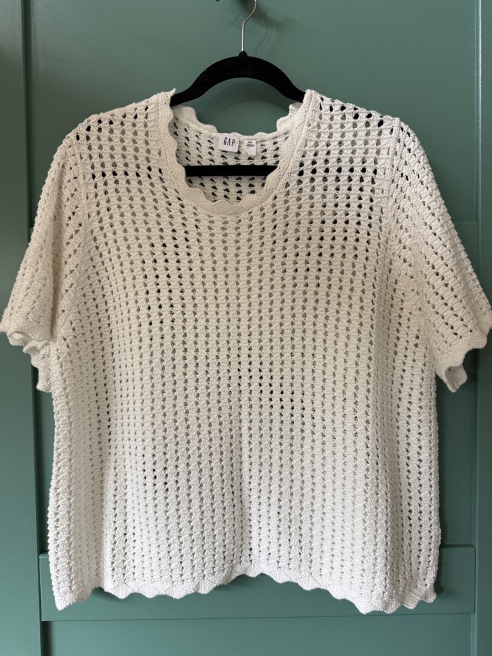 GAP White Open-Weave Short Sleeve Knit Top